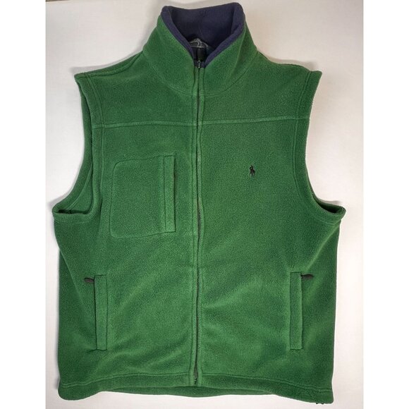 VTG Polo Ralph Lauren Mens L Green Old Money Preppy Fleece Zip Vest Logo Pockets - Picture 10 of 10